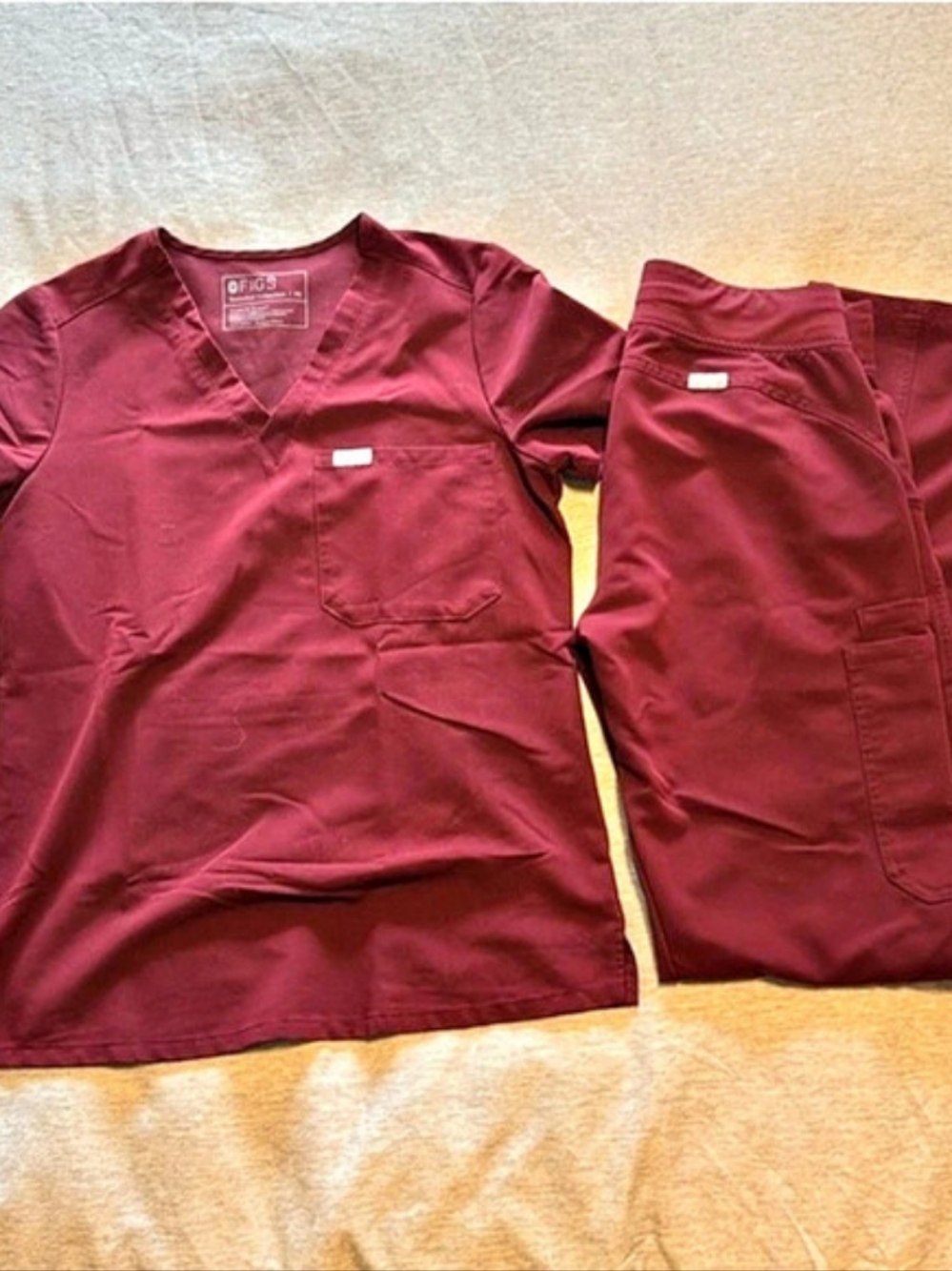 FIGS Casma Scrub Top and Zamora Scrub Pants Set Burgundy